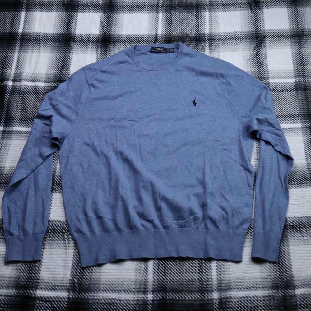 Polo Ralph Lauren Blue Cotton Cashmere Crewneck Sweater Mens XL Pony Logo